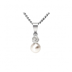 Hecho con elementos Swarovski en plata 925, perla blanca de 8 mm y cadena de plata